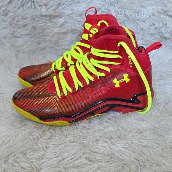 Under Armour Red and Yellow High-Top Sneakers